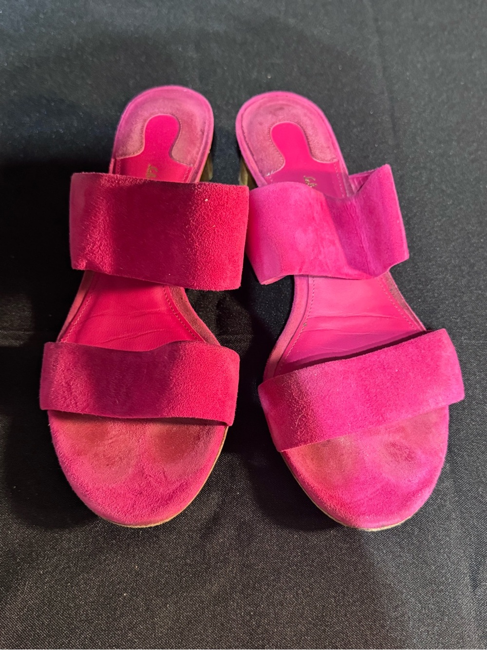 Salvatore Ferragamo Hot Pink Suede Double-Strap Slide Sandals